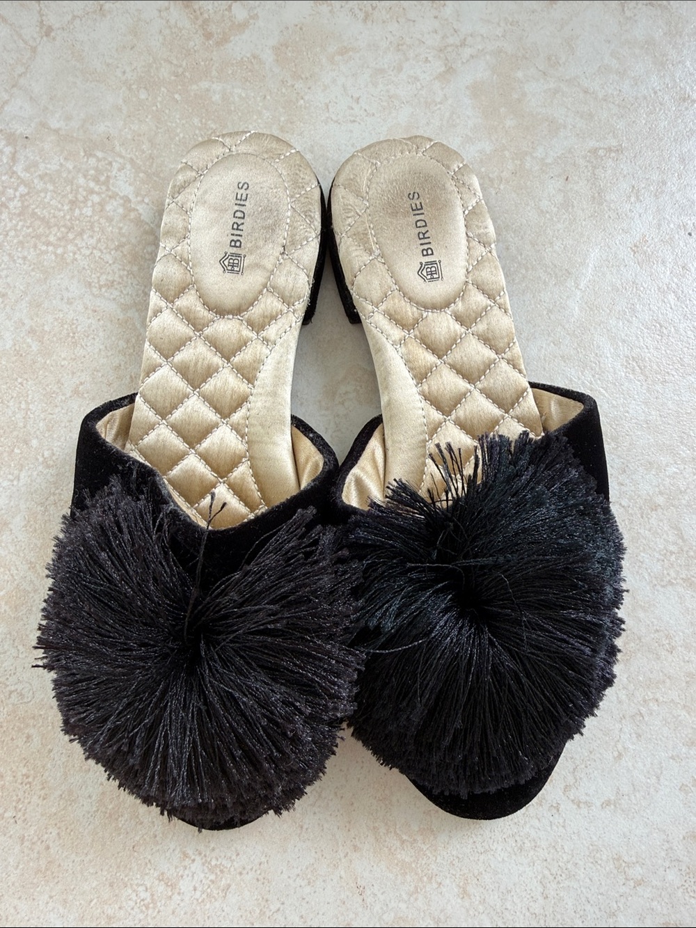 Black Birdies indoor outdoor velvet tassel slippers size 6 | luxury, old money